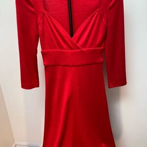 Diane Von Furstenberg Vibrant Red Long Sleeve Wool Dress
